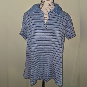 Vintage Zoomers Maternity Top Shirt Sz Large Blue Denim Trim Short Sleeve